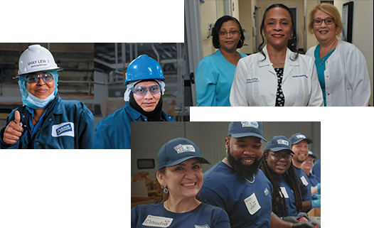 collage of three images showing Perdue workers in various jobs and locations