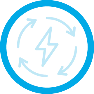 Circular icon with arrows and lightning bolt symbol representing energy or refresh concept