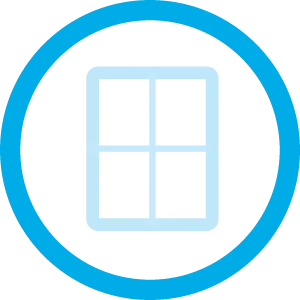Window with four panes icon in blue circle