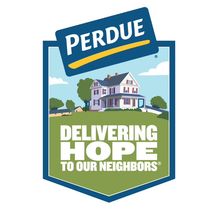 Perdue logo with house and "Delivering Hope to Our Neighbors" text