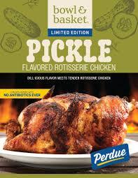Basket Pickle Flavored Rotisserie Chicken packaging with Perdue logo.